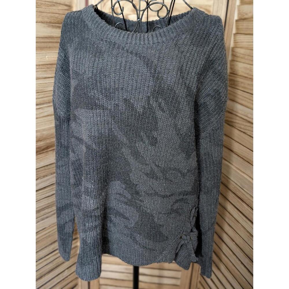 Vintage Havana Side Lace Up Sweater Grey White Size Medium